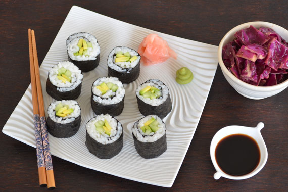 Cucumber-Avocado Maki with Red Cabbage-Miso Slaw – You Plate It ...