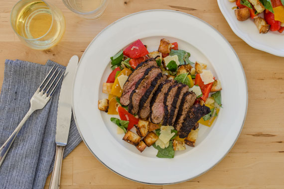 Coffee Rubbed Flank Steak with Roasted Capsicum Panzanella – You Plate ...