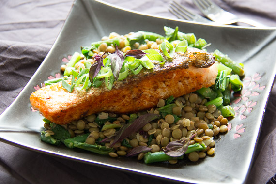 Thai Spiced Salmon with Ginger & Thai Basil Lentils & Greens – You