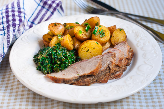 Lamb Roast with Creamed Spinach, Butter Roasted Potatoes & Carrots