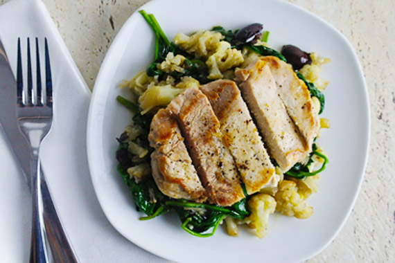 Pork Loin Steaks with Cauliflower, Olives, and Spinach – You Plate It ...