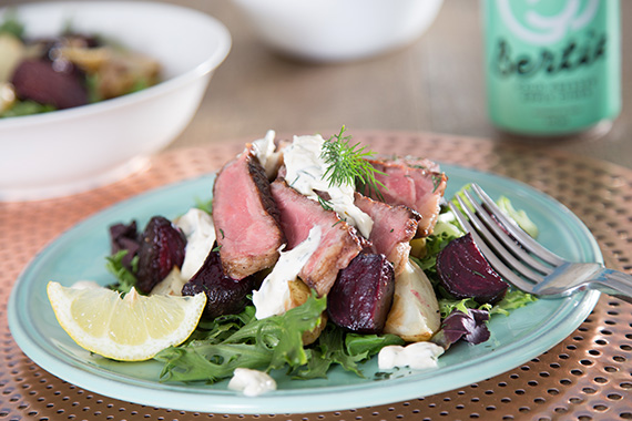 Beef, Beets & Potato Mixed Lettuce & Horseradish Dressing