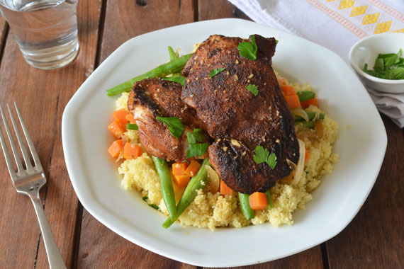 Berbere Chicken Thighs with Green Beans and Parsley Couscous