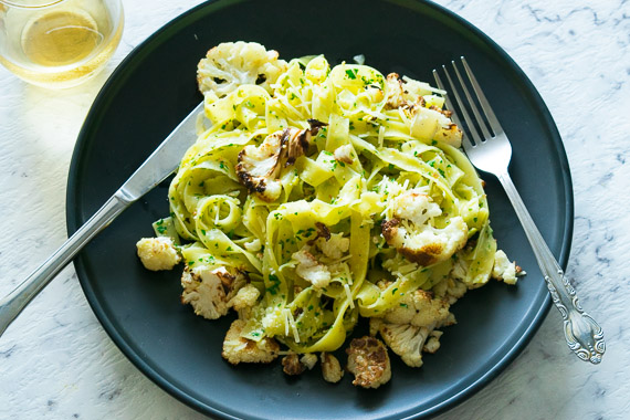 Caramelized Cauliflower Tagliatelle, with Hazelnut Pesto