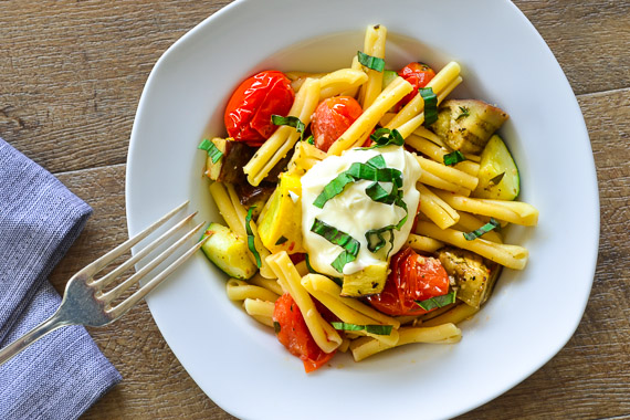 Cavatelli Pasta with Roasted Vegetables and Ricotta