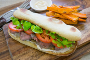 Steak Sandwiches with Sweet Potato Wedges & Seriously Good Garlic Aioli