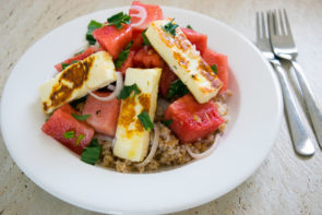 Watermelon & Mint Farro Salad with Seared Halloumi Cheese