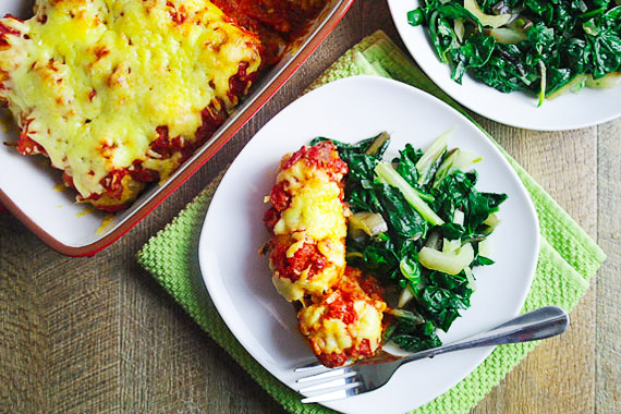 Baked Chili Chicken Meatballs with Sauteed Silverbeet