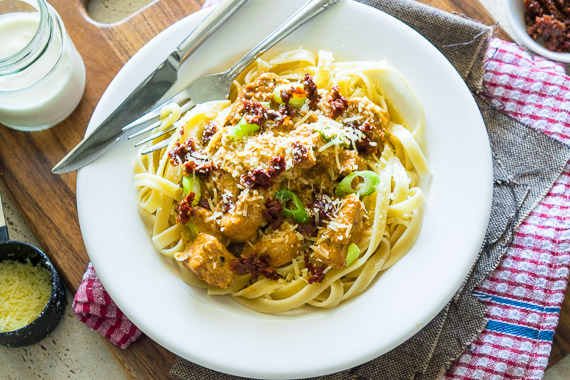 Cajun Inspired Chicken Alfredo with Sundried Tomatoes & Fettucine Pasta