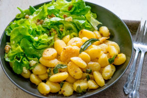Gnocchi with Browned Butter & Sage Sauce and Fetta & Walnut Salad