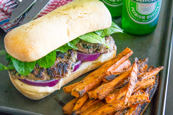 Lamb Burger with Garlic Aioli and Roasted Carrot Fries