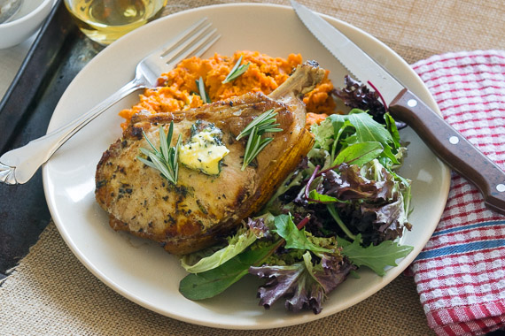 Pork Chops with Rosemary & Garlic Butter & Sweet Potato Mash