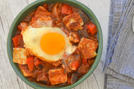 Shakshuka with Grilled Haloumi and Toasted Ciabatta