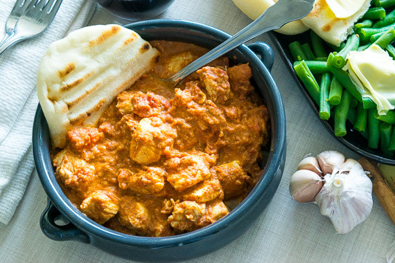 Chicken Tikka Masala with Buttered Naan & Green Beans