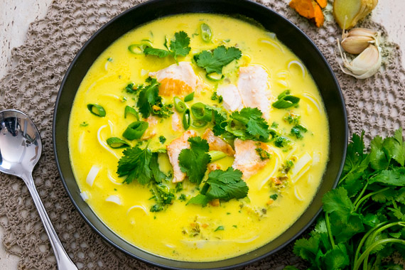 Coconut Chicken Soup with Fresh Turmeric Inspired by Jo Whitton from Quirky Cooking