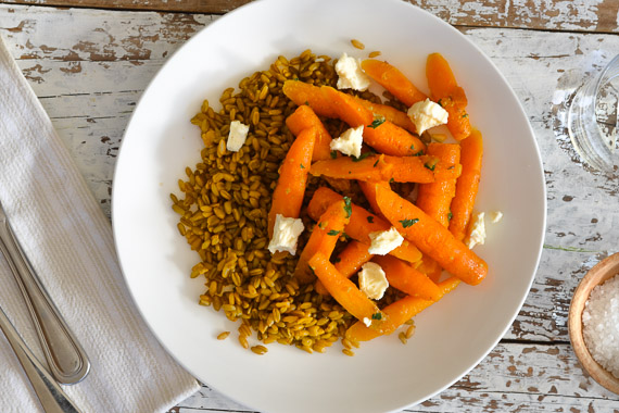 Spiced Baby Carrots with Farro and Danish Fetta