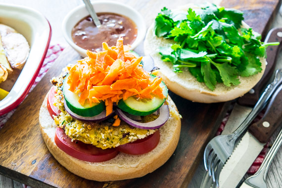 The Best Chickpea & Coriander Burgers with Sweet Chili & Potato Wedges