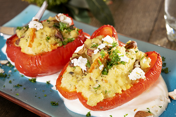 Couscous Stuffed Capsicum with Yoghurt & Tahini