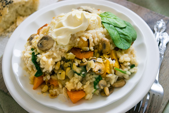 Mushroom, Pumpkin and & Spinach Risotto with Mascarpone