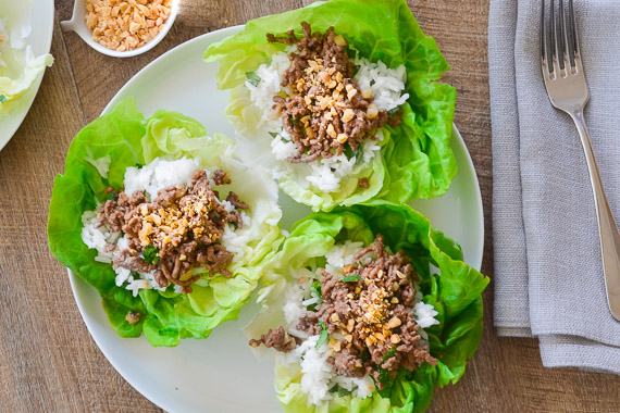Thai Beef Lettuce Wraps with Fluffy Rice