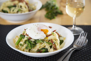 Chorizo Tagliatelle with Poached Egg