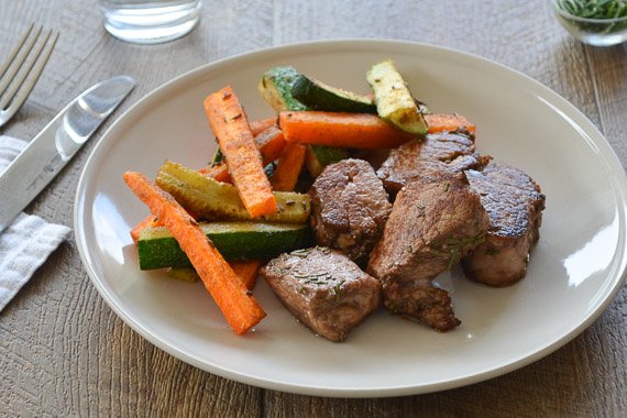 Dijon Pork Medallions with Roasted Carrot and Zucchini Fries