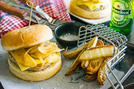 Pork & Apple Burgers with Oven Roasted Potato Wedges