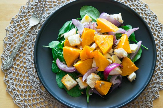 Roasted Winter Salad with Crunchy Ciabatta Croutons