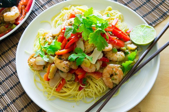 Thai Prawn Stir Fry with Water Chestnuts & Egg Noodles