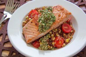 Delicious Salmon Fillets, Salsa Verde & Red Quinoa Salad