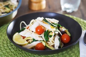 Fish, Chili & Olive Linguine with Zucchini & Cherry Tomatoes
