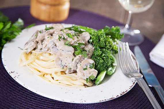 Mushroom Stroganoff over Fresh Tagliatelle Pasta