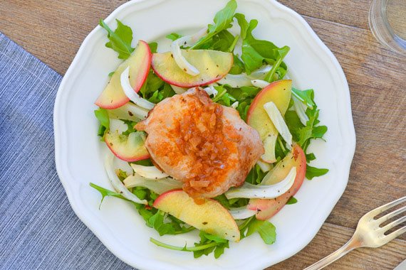 Pork Steaks with Gravy and Roasted Fennel Apple Salad