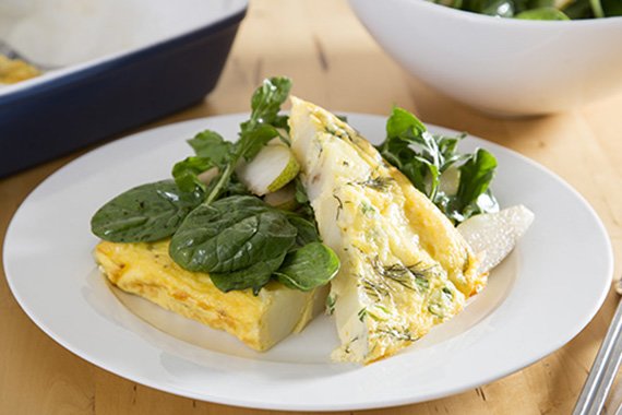 Potato, Spring Onion & Dill Frittata, with Rocket and Pear salad