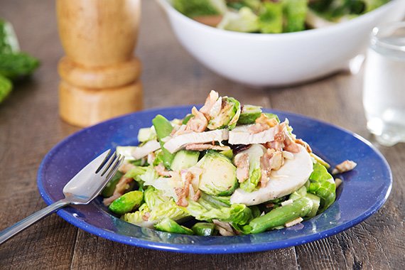 Warm Chicken and Brussel Sprout Salad with Bacon Vinaigrette