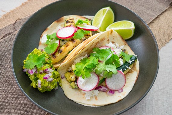 Zucchini & Fetta Tacos with Fresh Guacamole & Lime