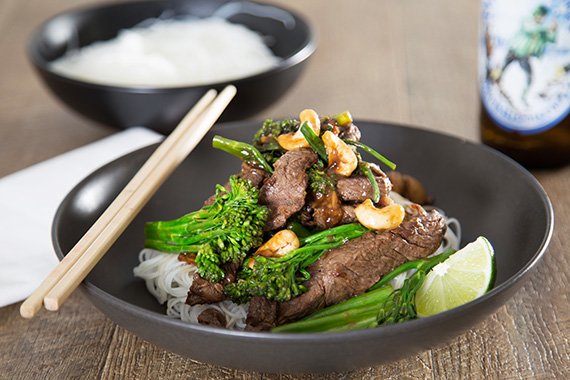 Sticky Beef & Cashew Stir Fry with Rice Noodles