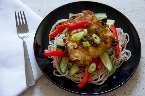 Citrus & Soy Chicken Thighs over Soba Noodles