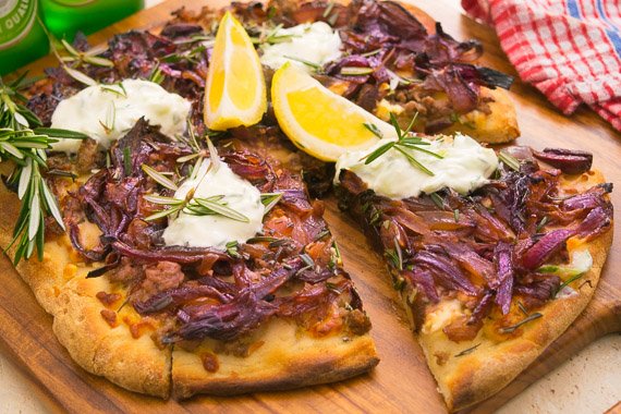 Lamb Pizza with Caramelised Onions & Side Salad Inspired by The Golden Greek – Theo Kalogeracos