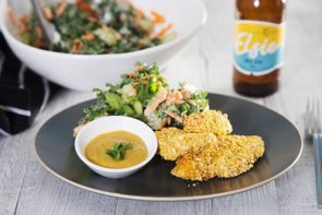 Lupin Crumbed Chicken Strips with Kale Slaw & Dijon Honey Mustard