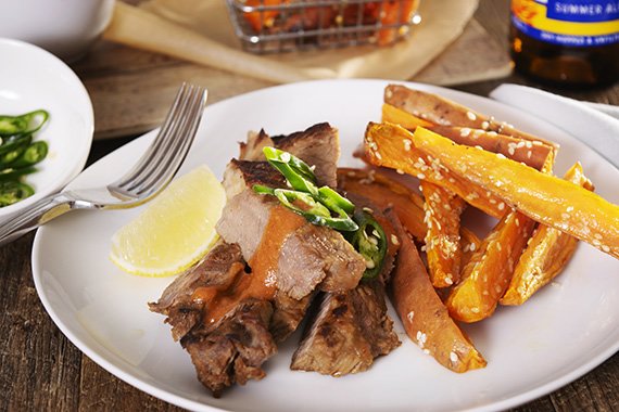 Miso Chili Steak with Sesame Sweet Potatoes