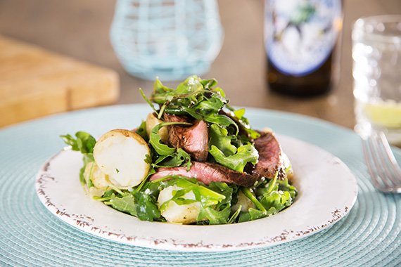 Seared Scotch Fillet Steak with Asparagus, Baby Potatoes & Capers