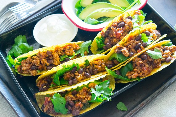 Smoky Pork & Black Bean Tacos with Avocado & Sour Cream