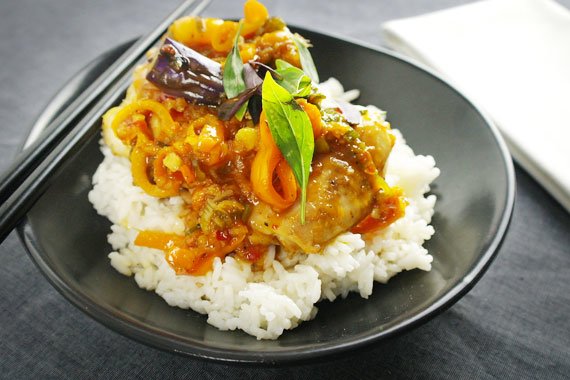 Stir Fried Chicken with Thai Basil & Coconut Rice