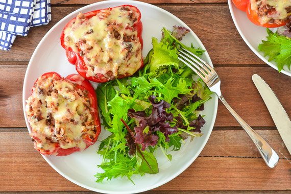 Stuffed Beef Capsicums with Simple Green Salad