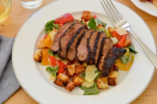 Coffee Rubbed Scotch Fillet Steak with Roasted Capsicum Panzanella ...