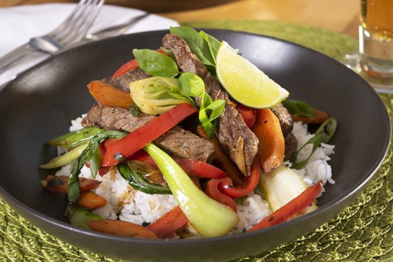 Garlic, Lime and Black Pepper Beef, Loaded with Veggies