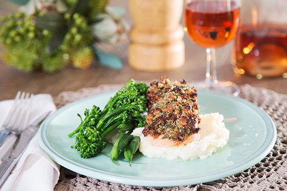 Pecan Crusted Salmon with Low Carb Mash & Greens