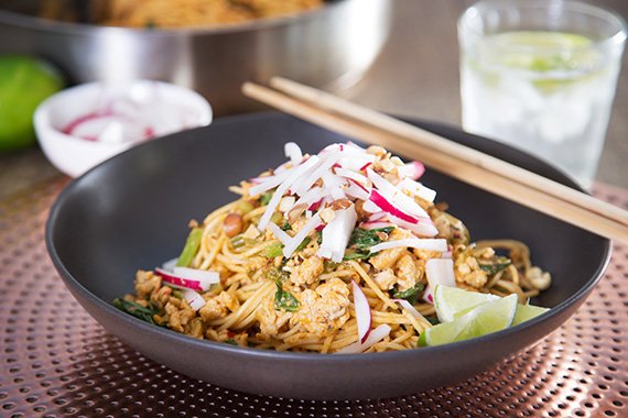 Pork Dan Dan Noodles with Radish & Garlic-Lime Peanuts