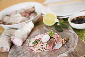 Beef & Radish Rice Paper Rolls with Thai Basil & Lime